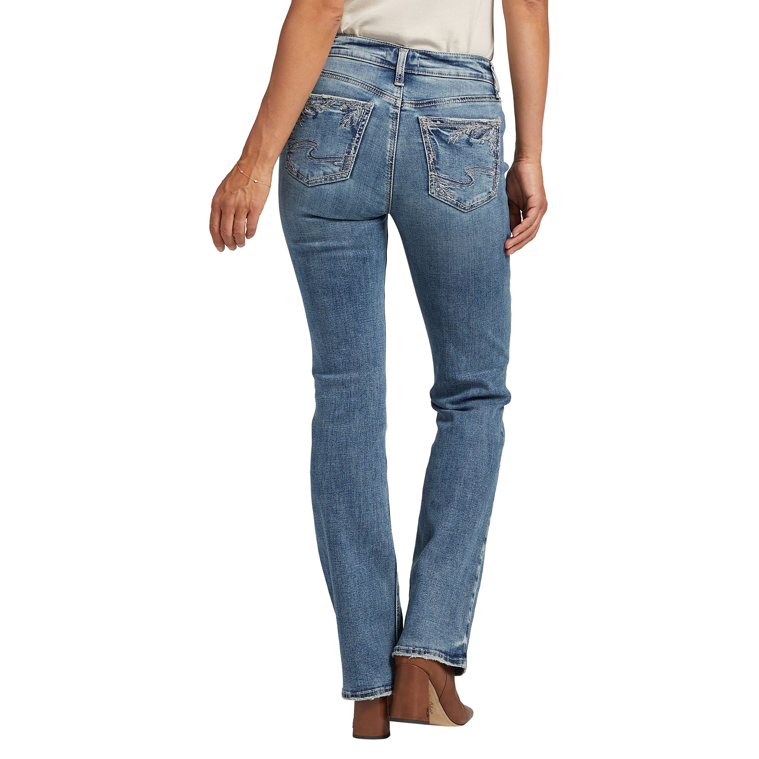 Silver Jeans Co. Women's Suki Mid Rise Curvy Fit Slim Bootcut Jeans - Medium Wash ECF315 (Size 27W x 31L) | Flattering Denim for Casual Wear & Night Out