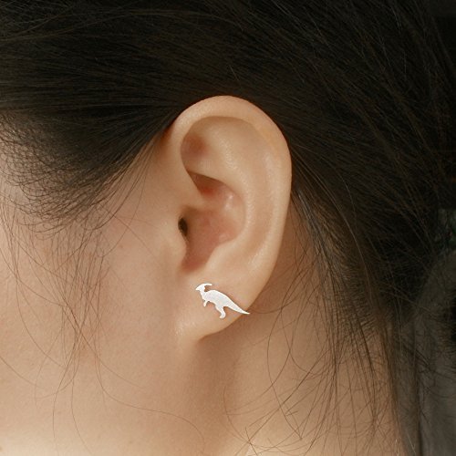 Sterling Silver Parasaurolophus Dinosaur Stud Earrings - Handmade Jewelry for Women, Dinosaur Lovers & Paleontology Enthusiasts - Perfect for Gifts, Cosplay & Everyday Wear