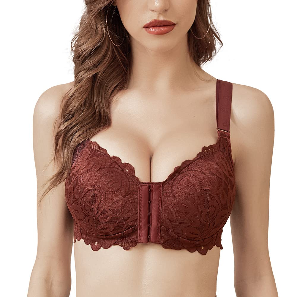 FallSweet Wireless Front Close Comfort Bra for Women - Lace Full Coverage Brassiere - Perfect for Everyday Wear, Yoga & Lounge
