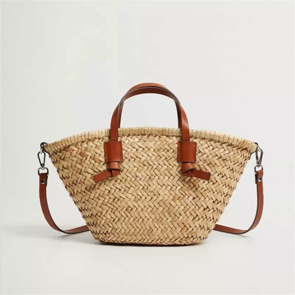Stylish Woven Rattan Tote Bag for Women - Large Capacity Wicker Beach Shoulder Bag, Crossbody Handbag for Summer, Travel & Shopping (Brown)