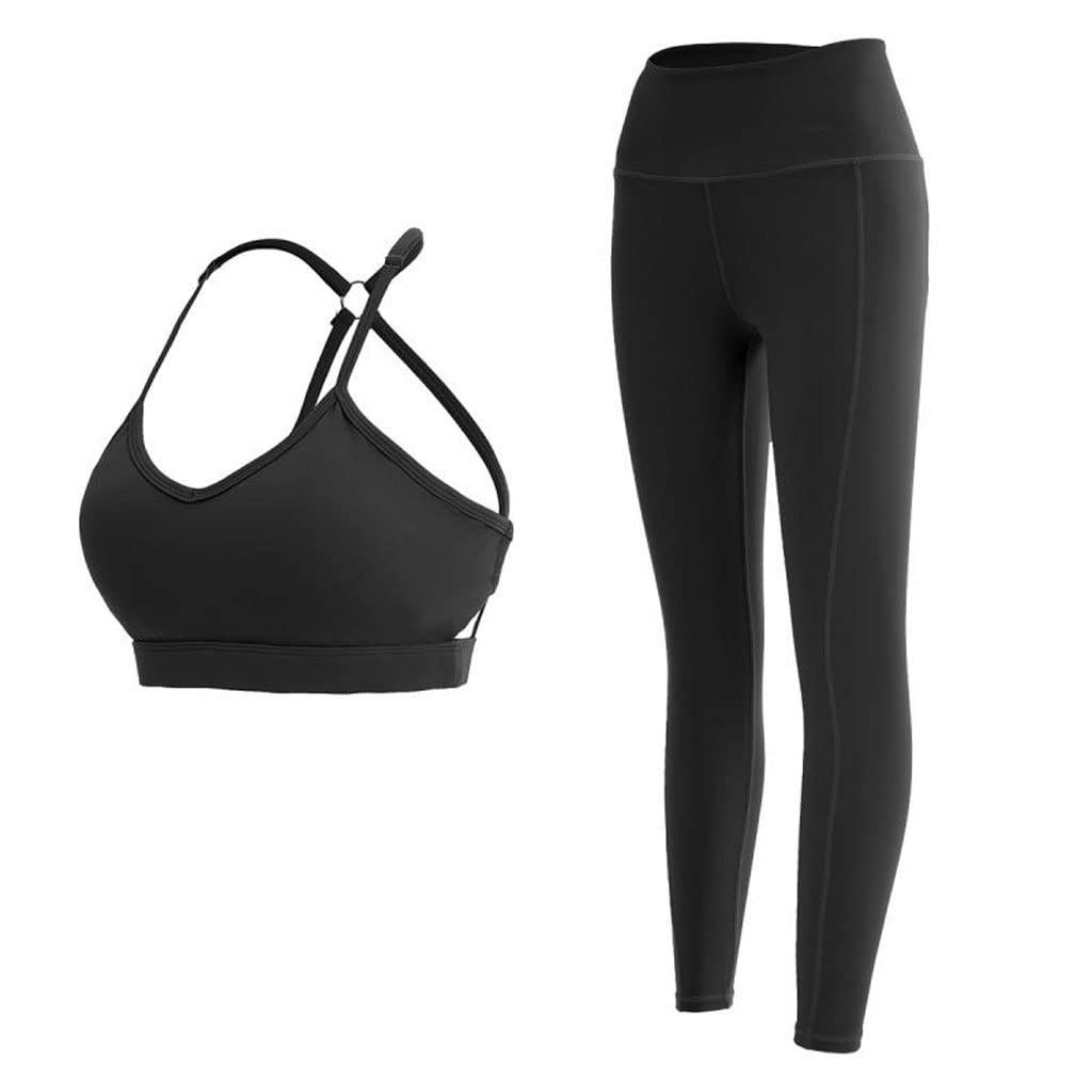 CCBUY Women's Seamless Yoga Set - High Waist Workout Leggings & Sports Bra Crop Top - Gym Activewear for Yoga, Running & Fitness (Large, Black)