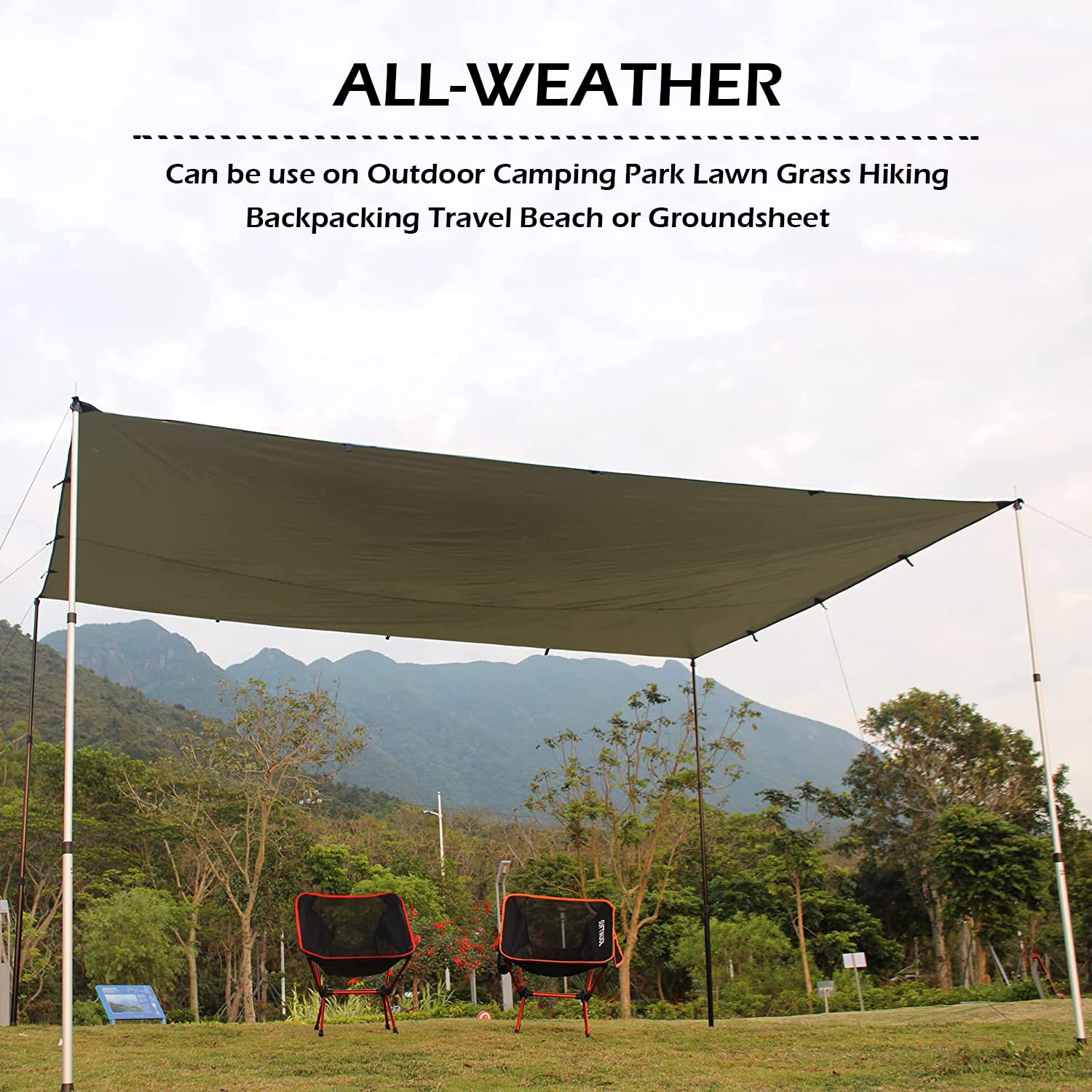 Premium Waterproof & UV Protection Tent Tarp - Lightweight Camping Shelter for Outdoor Adventures, Backpacking & Travel (Large Size, Gray, Rodless) - Perfect for Hiking, Beach Trips & Emergency Shelters
