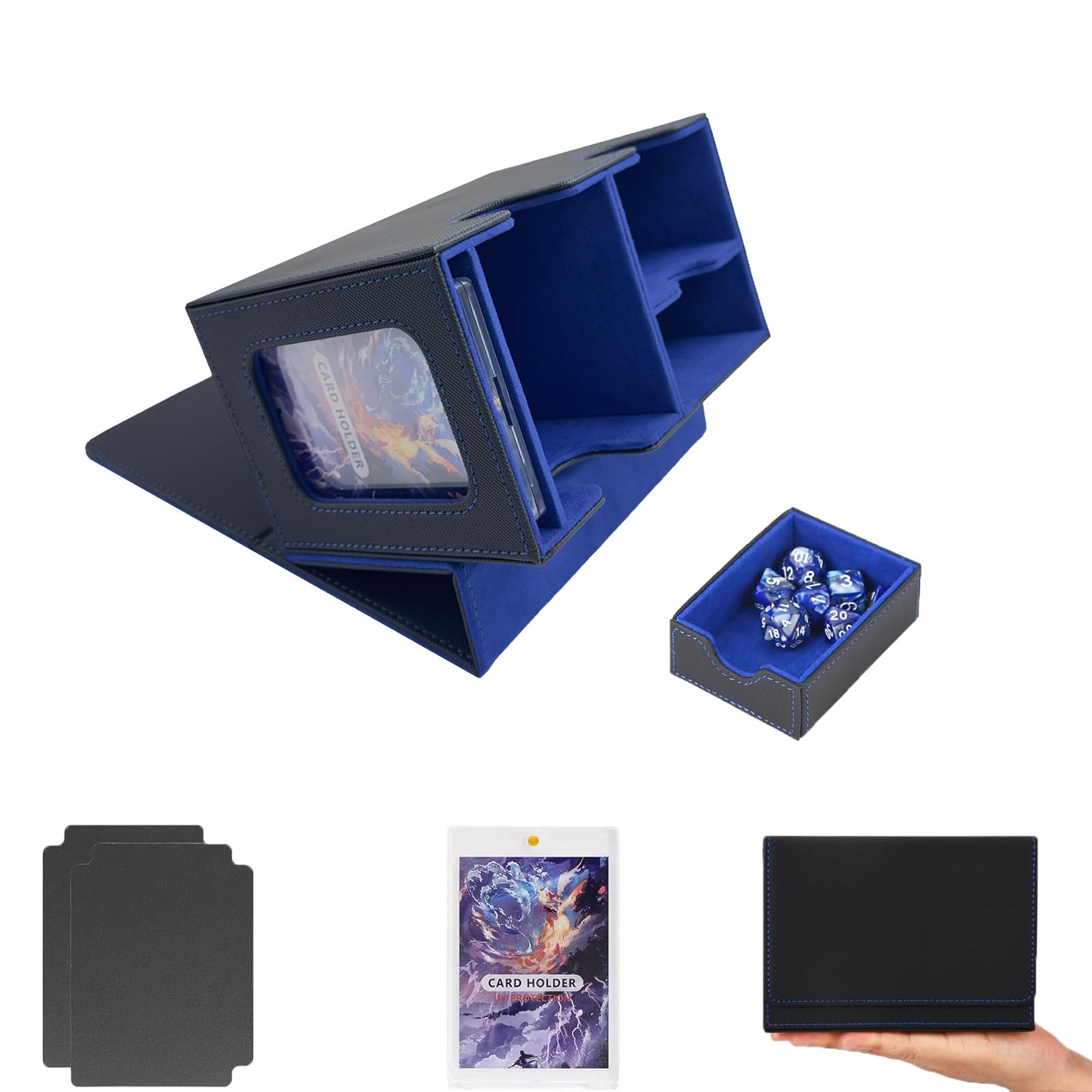 Premium MTG Commander Deck Box with Dice Tray - Holds 200+ Cards, 35pt Magnetic Holder & 2 Dividers - Perfect for MTG, TCG, CCG Card Storage & Game Nights (Blue)