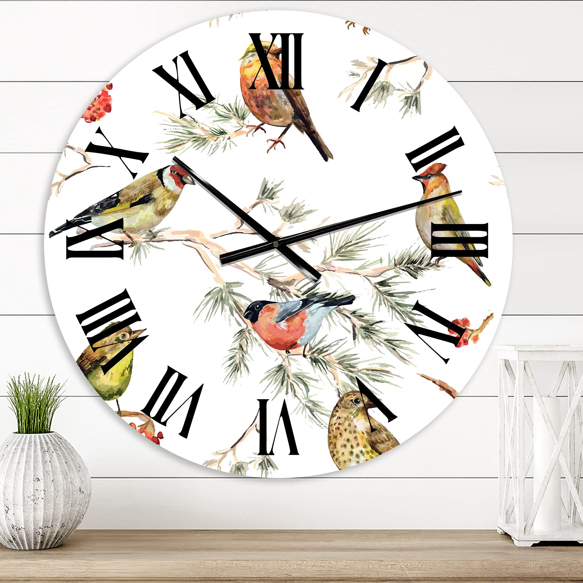 Large Forest Birds on Branches Wall Clock - Traditional Wooden Wall Clock for Living Room, Bedroom & Office Decor | Silent Non-Ticking Home Décor with Nature Theme