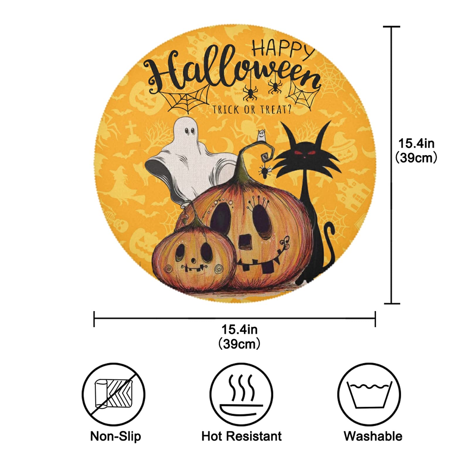Halloween Placemats Set of 4 - 15 Inch Round Pumpkin Table Mats for Dining, Fall & Thanksgiving Decor | Waterproof & Durable for Holiday Parties, Family Gatherings & Seasonal Home Decor