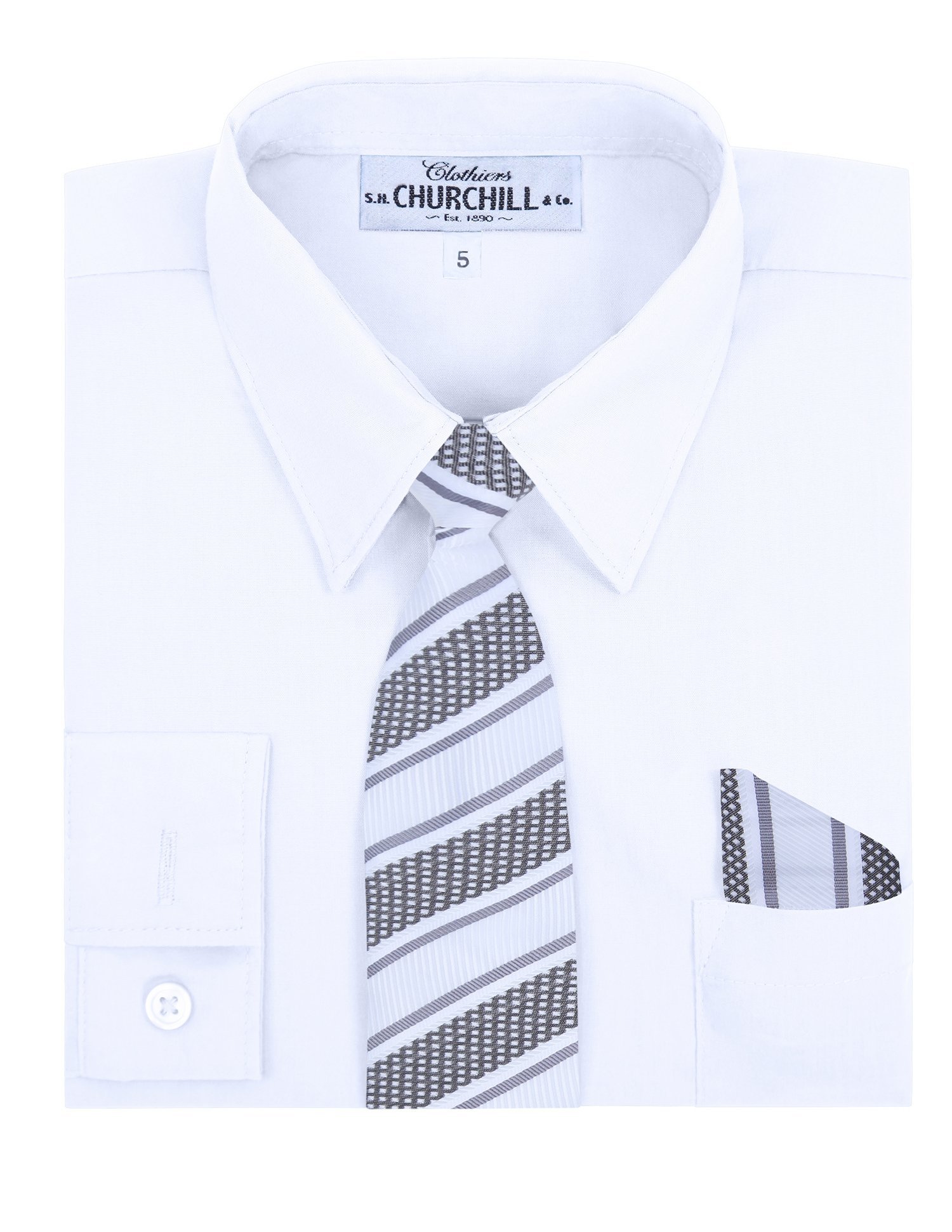 S.H. Churchill & Co. Boys' 6-Piece Formal Dress Set - White Shirt & Black Comfort Waist Pants with Tie, Bow Tie, Handkerchief & Belt - Size 7 - Perfect for Weddings, Church, School Photos & Special Occasions