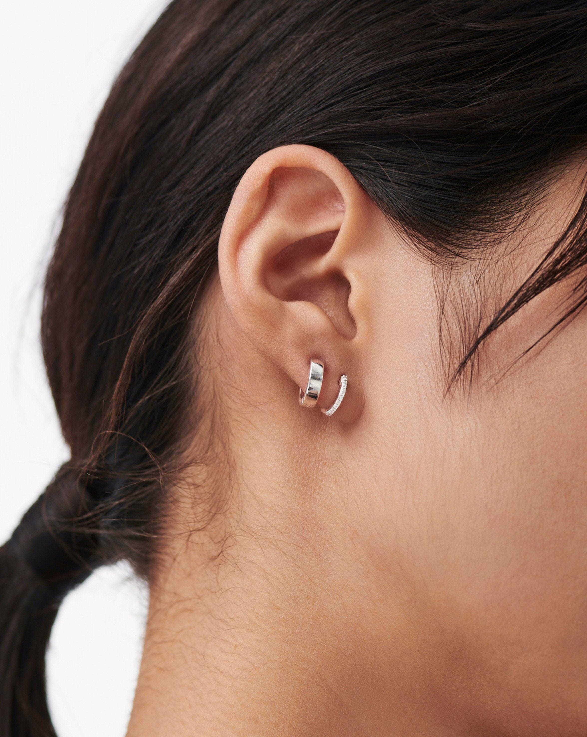 Classic Huggie Hoop Earrings for Women - Sterling Silver & Cubic Zirconia Studs - Minimalist Everyday Jewelry for Work, Date Night & Special Occasions