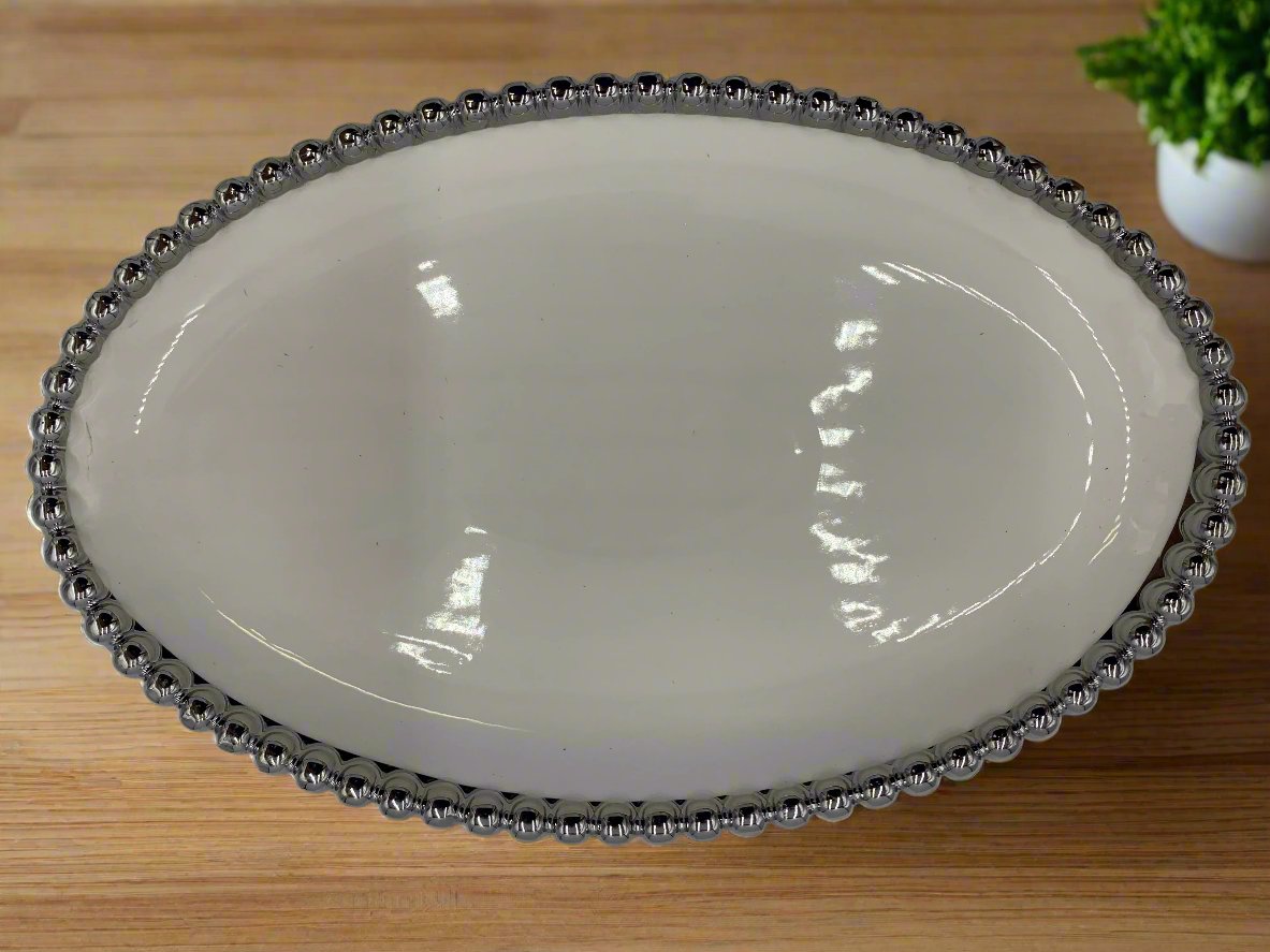 12x7.5 Inch Silver Dotted Oval Serving Platter - Elegant Party Tray for Appetizers, Desserts & Entertaining (Set of 36) - Perfect for Weddings, Holidays & Catering Events