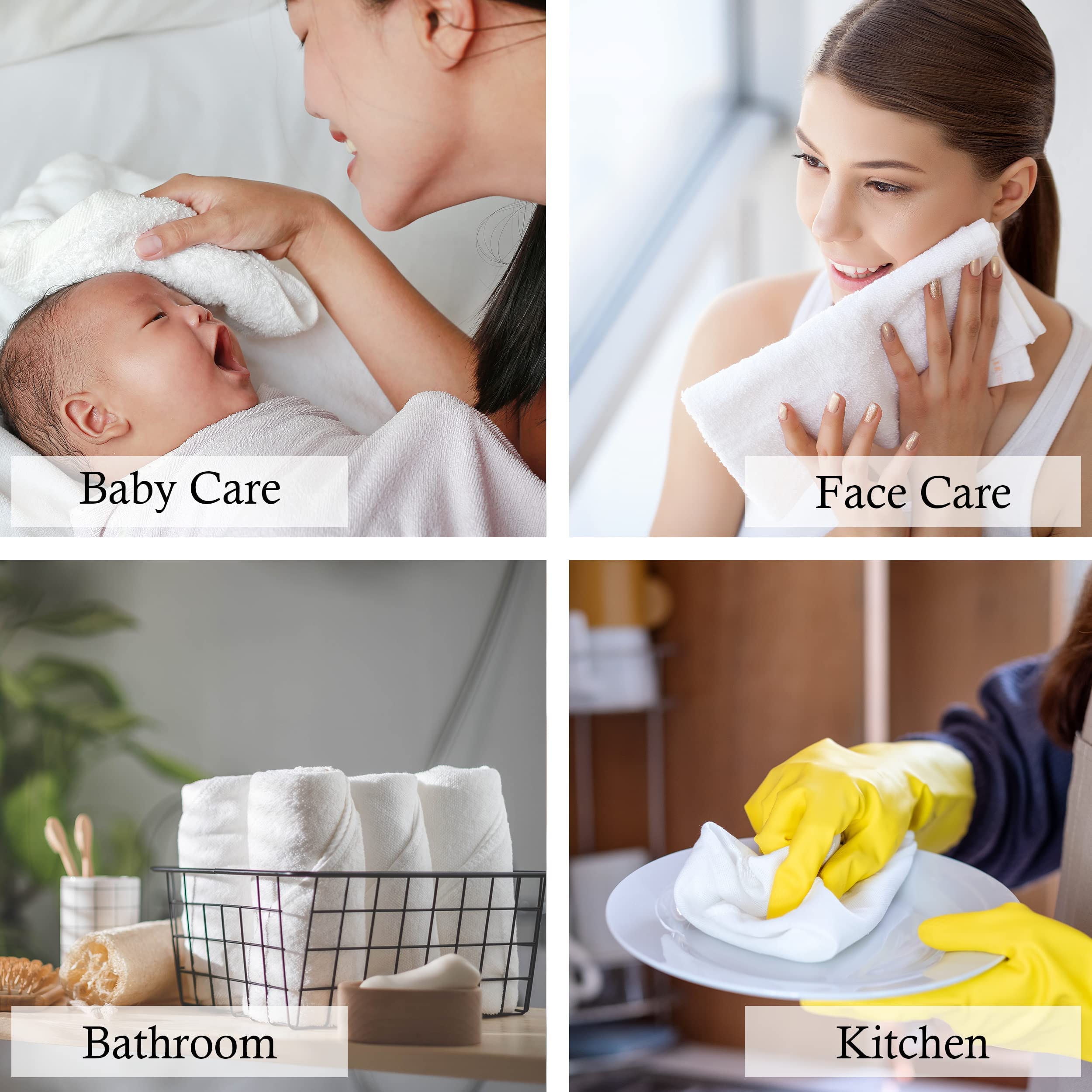 Premium White Cotton Washcloths Set - 300 Pack (12x12 inches) | Ultra Soft & Highly Absorbent Bath Towels for Face, Body & Spa | Bulk Wash Cloths for Hotels, Gyms, Salons & Home Use | Machine Washable & Durable (White, 300 Count)