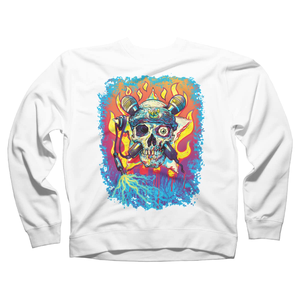 Vintage Rock 'n' Roll Skull & Crossbones Microphone Graphic Sweatshirt - Unisex Pullover Hoodie by MudgeStudios - Perfect for Concerts, Music Festivals & Retro Streetwear Fashion