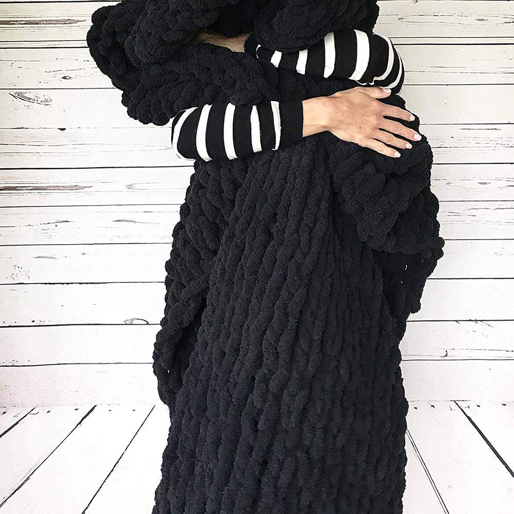Handmade Chunky Knit Throw Blanket - Soft Chenille Yarn Weighted Blanket (59