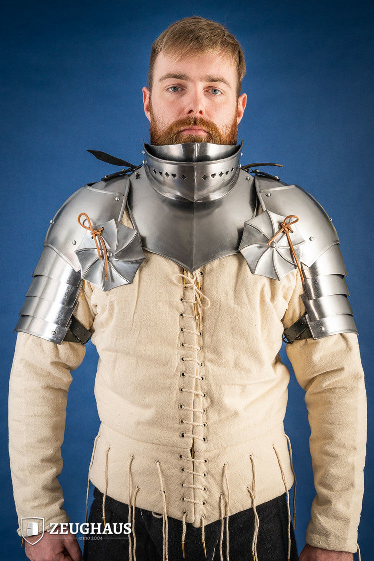 15th Century Polished Steel Pauldrons with Besagew - 1.6mm Medieval Armor Shoulder Protection for LARP, Cosplay & Historical Reenactment