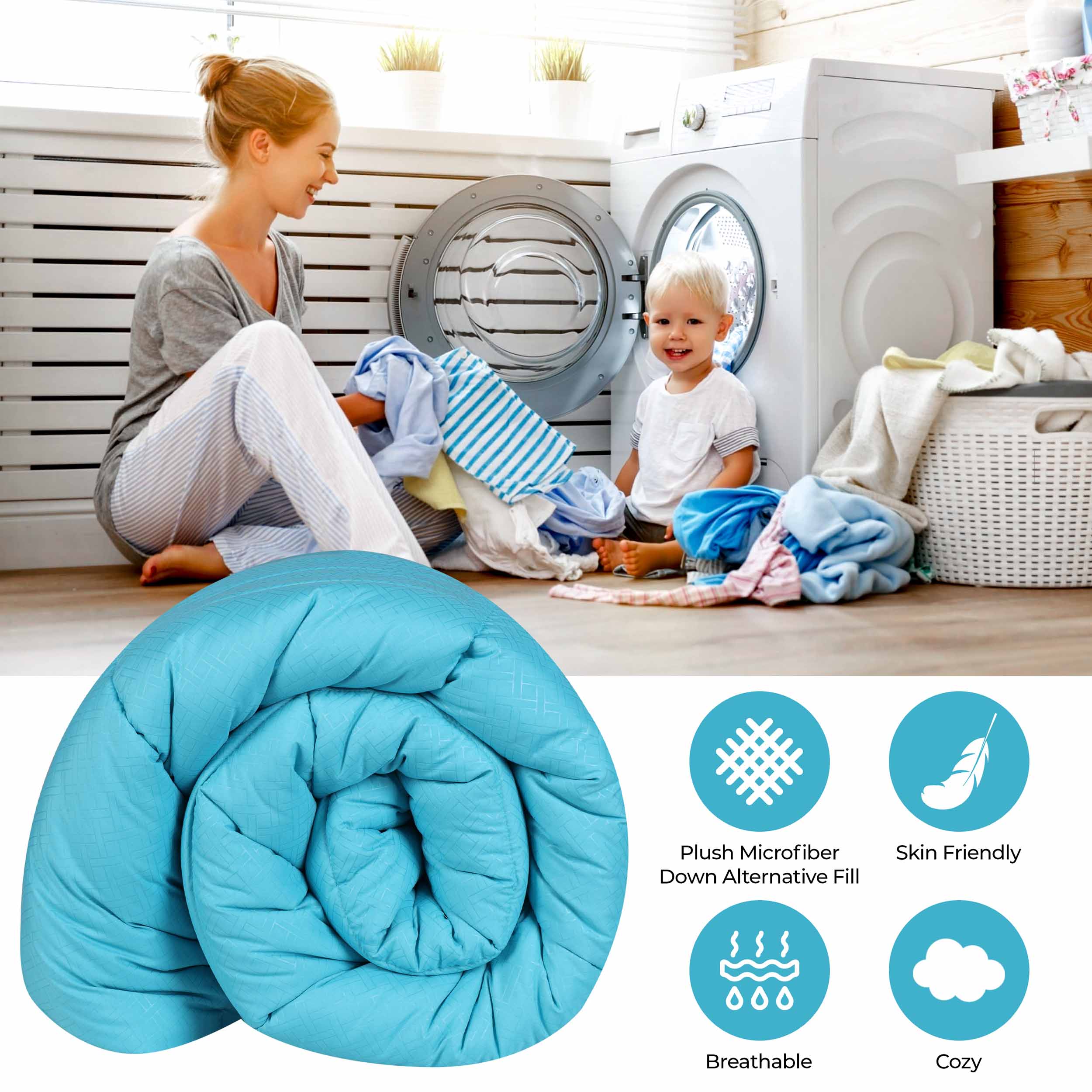 Luxury Basketweave Plush Down Alternative Comforter - Hypoallergenic & Breathable All-Season Bedding for Master Bedroom, Guest Room & Dorm