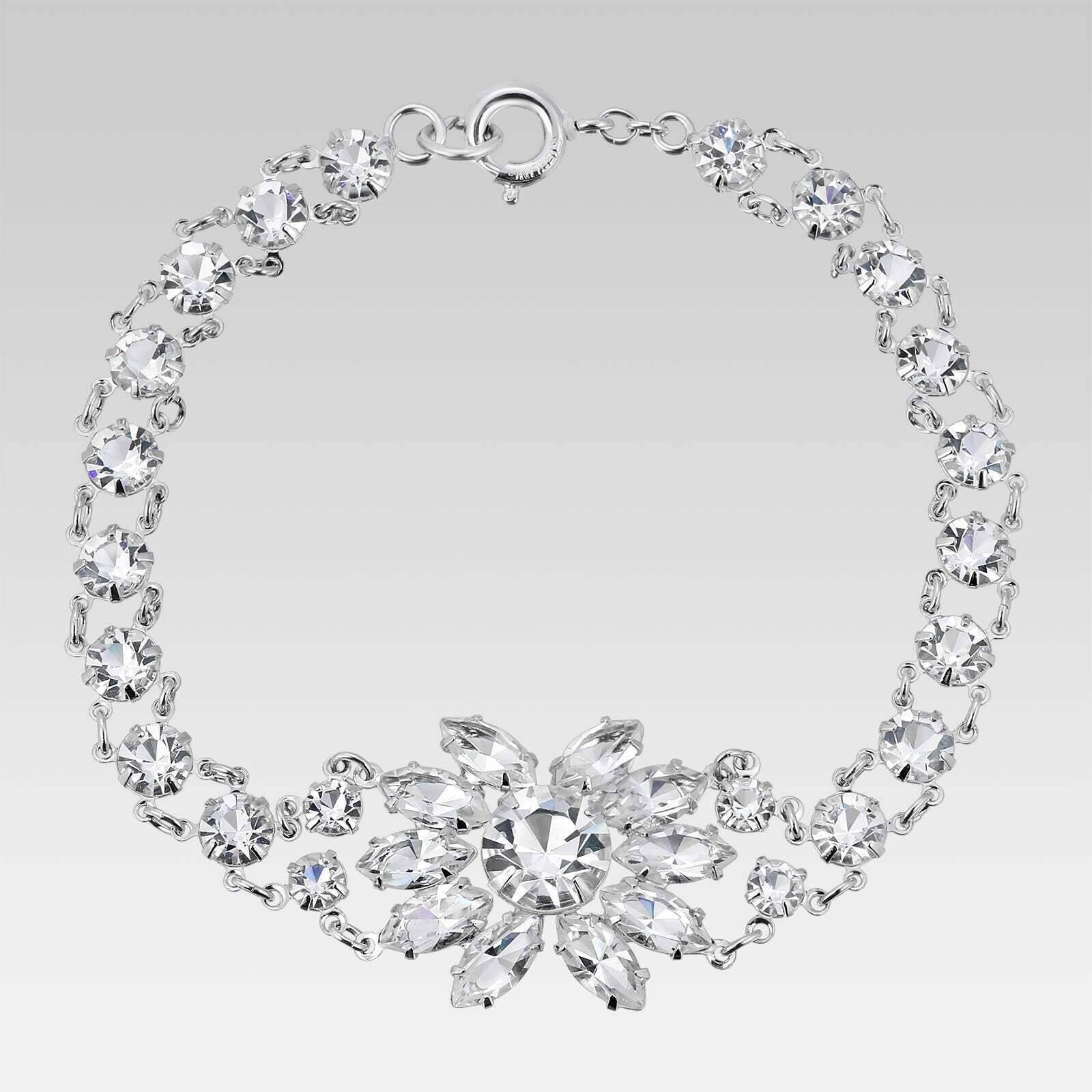 1928 Jewelry Austrian Crystal Flower Link Bracelet for Women - Elegant Vintage Style Fashion Accessory for Parties, Weddings & Special Occasions