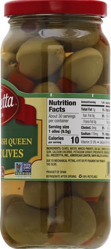 Mezzetta Spanish Queen Olives - Imported Martini Olives, 10 oz Jar | Premium Cocktail & Charcuterie Ingredient for Martinis, Salads & Appetizers