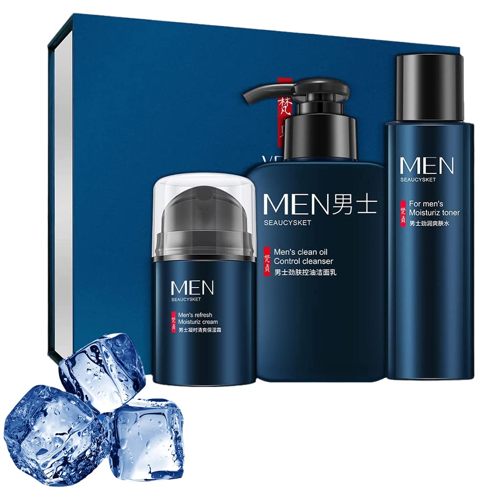 AgeDefy Men's Anti-Wrinkle Face Cream Set - 3 Piece Moisturizing Lotion for Wrinkles & Skin Care - Hydrating Facial Cream for Men with Age Control Formula - Perfect for Daily Skincare Routine & Anti-Aging Treatment