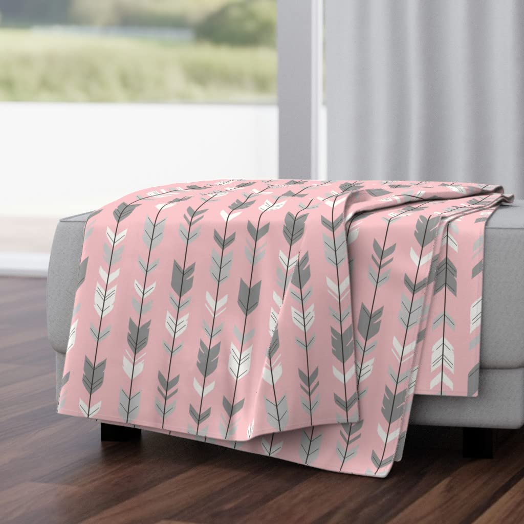 Soft Plush Minky Throw Blanket 50x70 Inches - Pink & Grey Arrow Feathers Design for Baby Girls | Cozy Nursery Blanket, Perfect for Cuddling, Bedroom Decor & Gift Giving