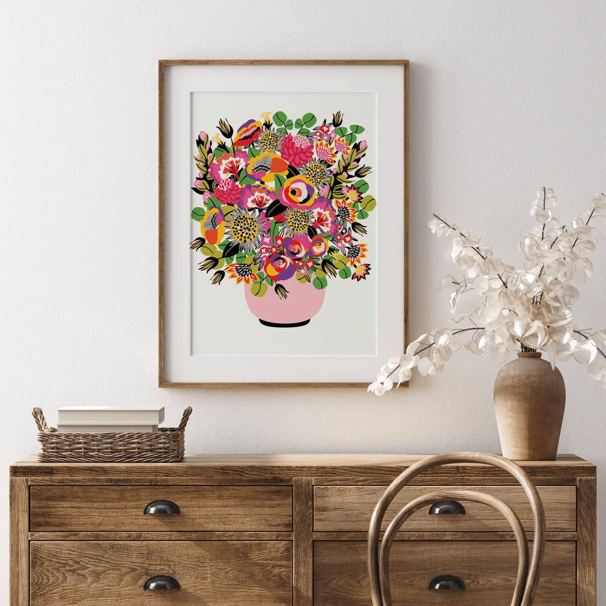 Modern Roses and Lilies Wall Art Print - Floral Canvas Painting for Living Room, Bedroom & Office Decor