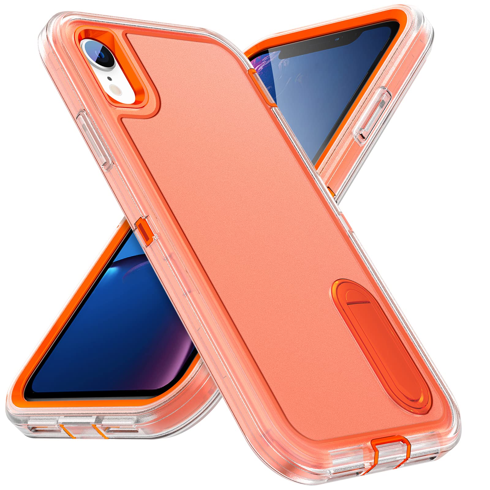 AFARER iPhone Xr Case with Kickstand - Military Grade Shockproof & 3-Layer Heavy Duty Drop Protection | Dustproof Phone Cover for iPhone Xr (Orange) - Perfect for Outdoor Activities, Travel & Everyday Use