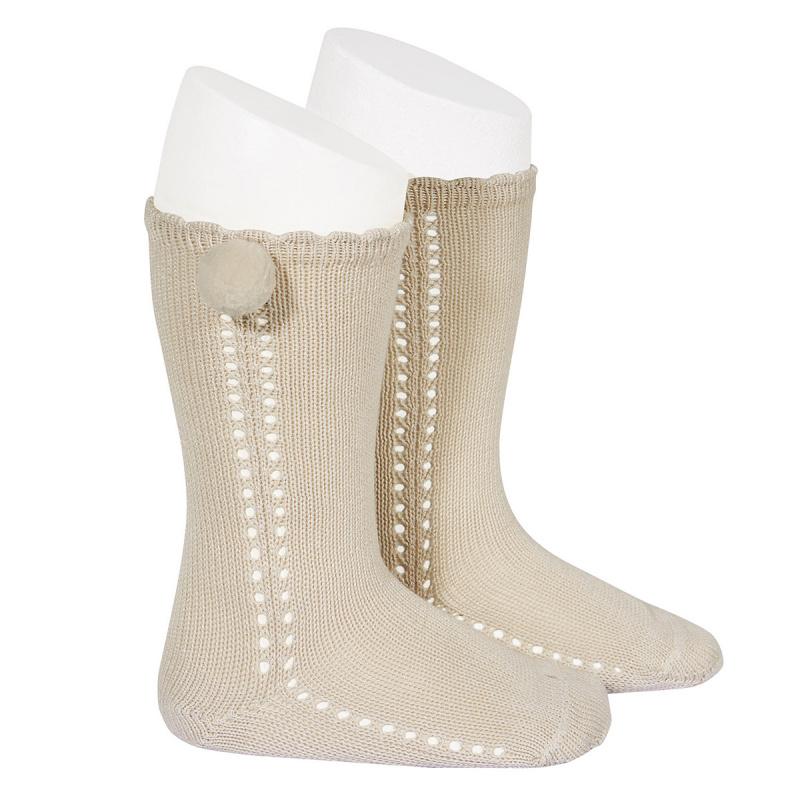 Breathable Linen Openwork Pom Pom Socks for Women - Comfortable Summer Casual Socks for Home, Beach, and Boho Fashion Outfits