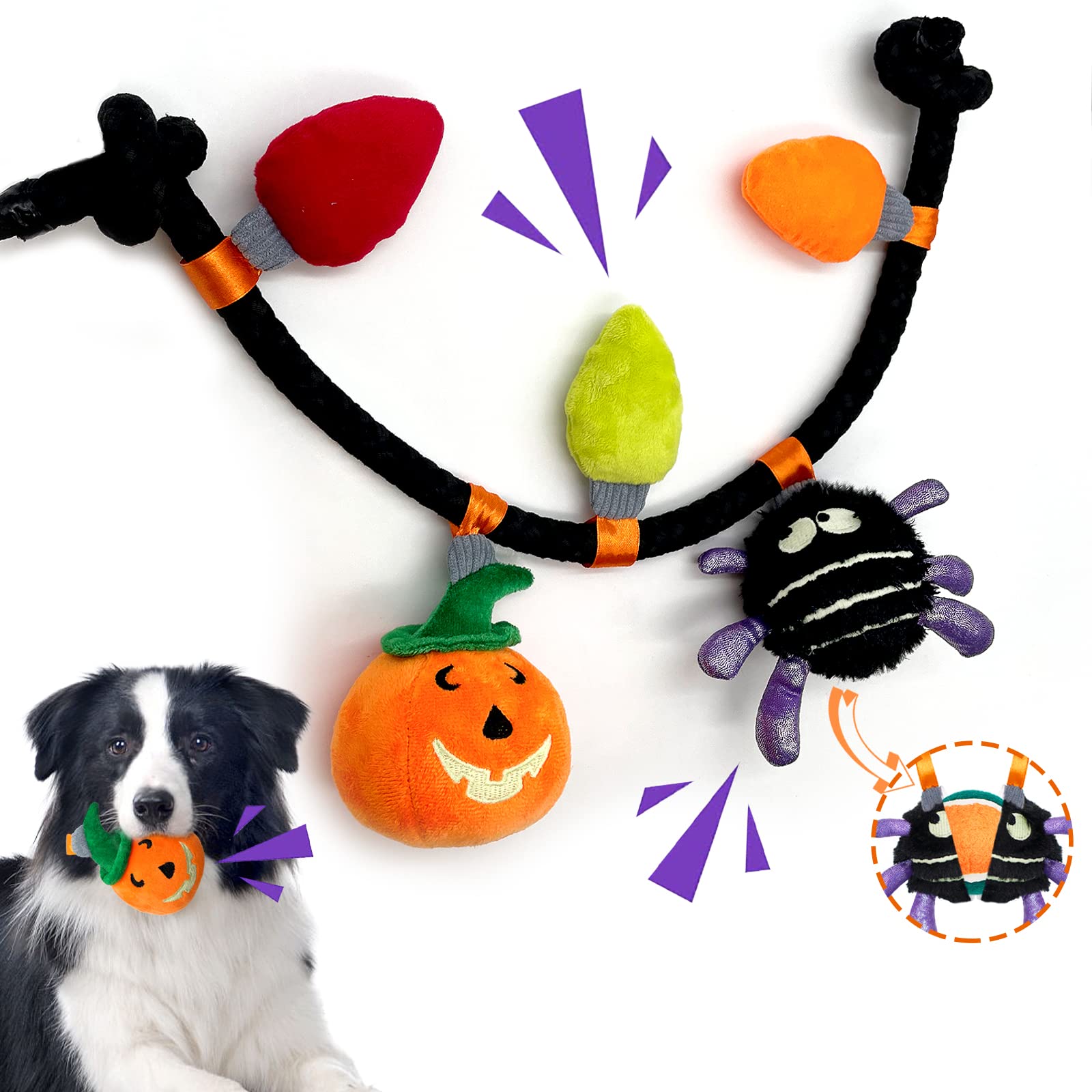 **Lepawit Halloween Dog Toys 6-Pack – Safe & Durable Cotton Rope & Squeaky Toys for Medium & Large Dogs – Perfect for Tug of War, Playtime & Halloween Fun**