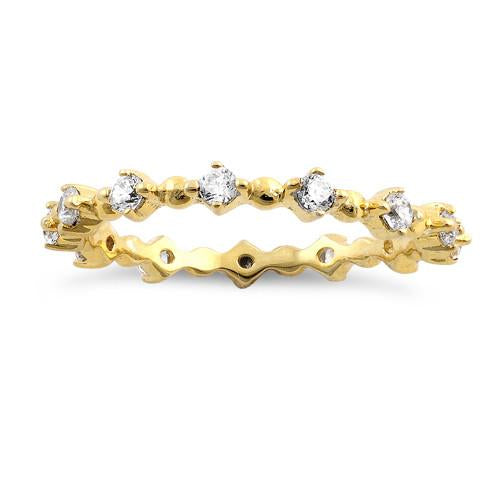 14K Gold Plated Sterling Silver Eternity Thin CZ Ring for Women - Dainty Cubic Zirconia Wedding Band, Anniversary Gift, Everyday Jewelry (Perfect for Bridal, Engagement & Special Occasions)