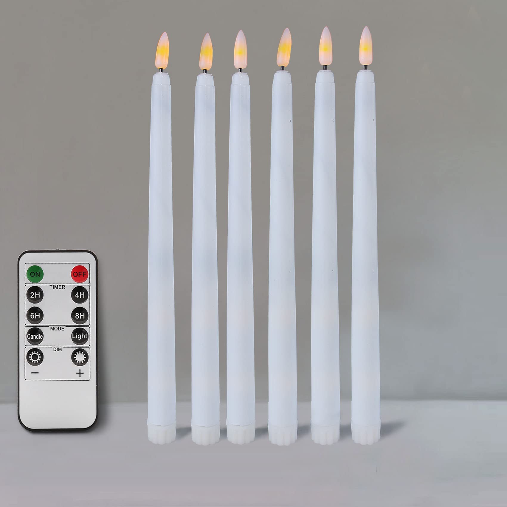 Realistic Flameless LED Taper Candles - Set of 6 White Battery Operated Candlesticks with Remote Timer & Flickering Effect - Perfect for Weddings, Home Decor, and Romantic Dinners