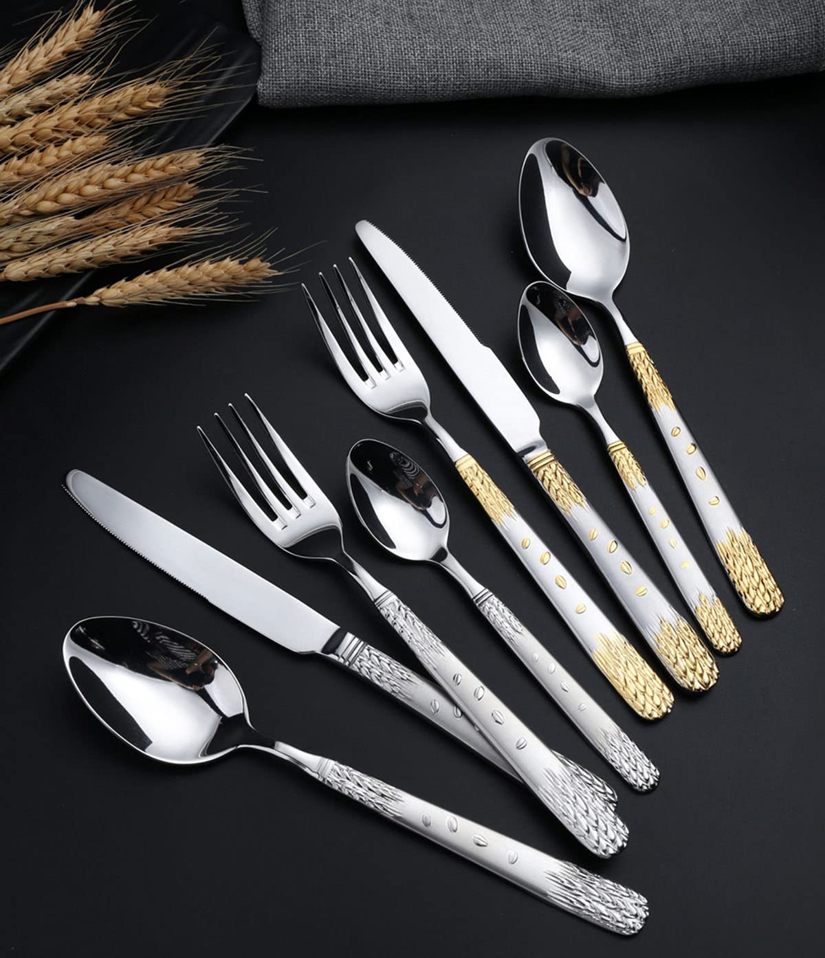 48-Piece Stainless Steel Silverware Set for 12 - Mirror Polished Flatware Cutlery Set for Home, Restaurant & Hotel - Elegant Wheat Ears Design - Perfect for Dining, Entertaining & Special Occasions