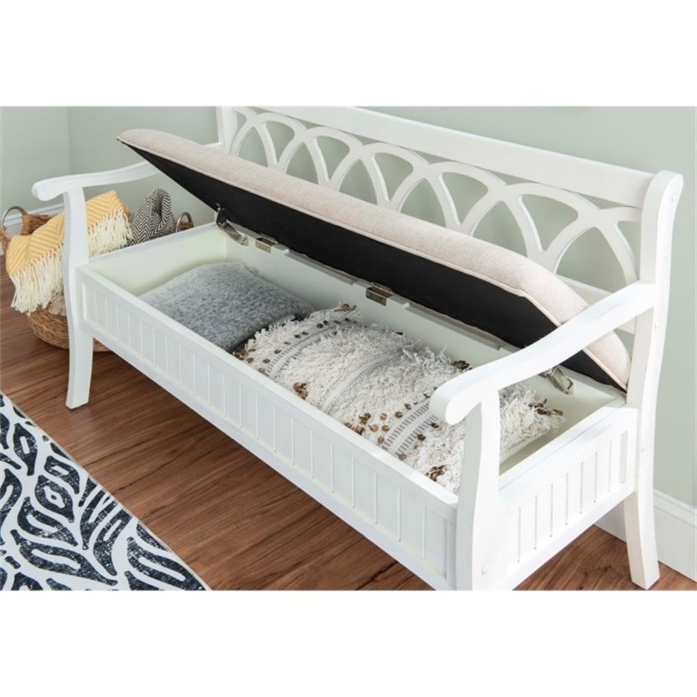 Powell Furniture Elliana Bench - White Wooden Entryway Bench for Hallway, Living Room, Bedroom & Home Decor