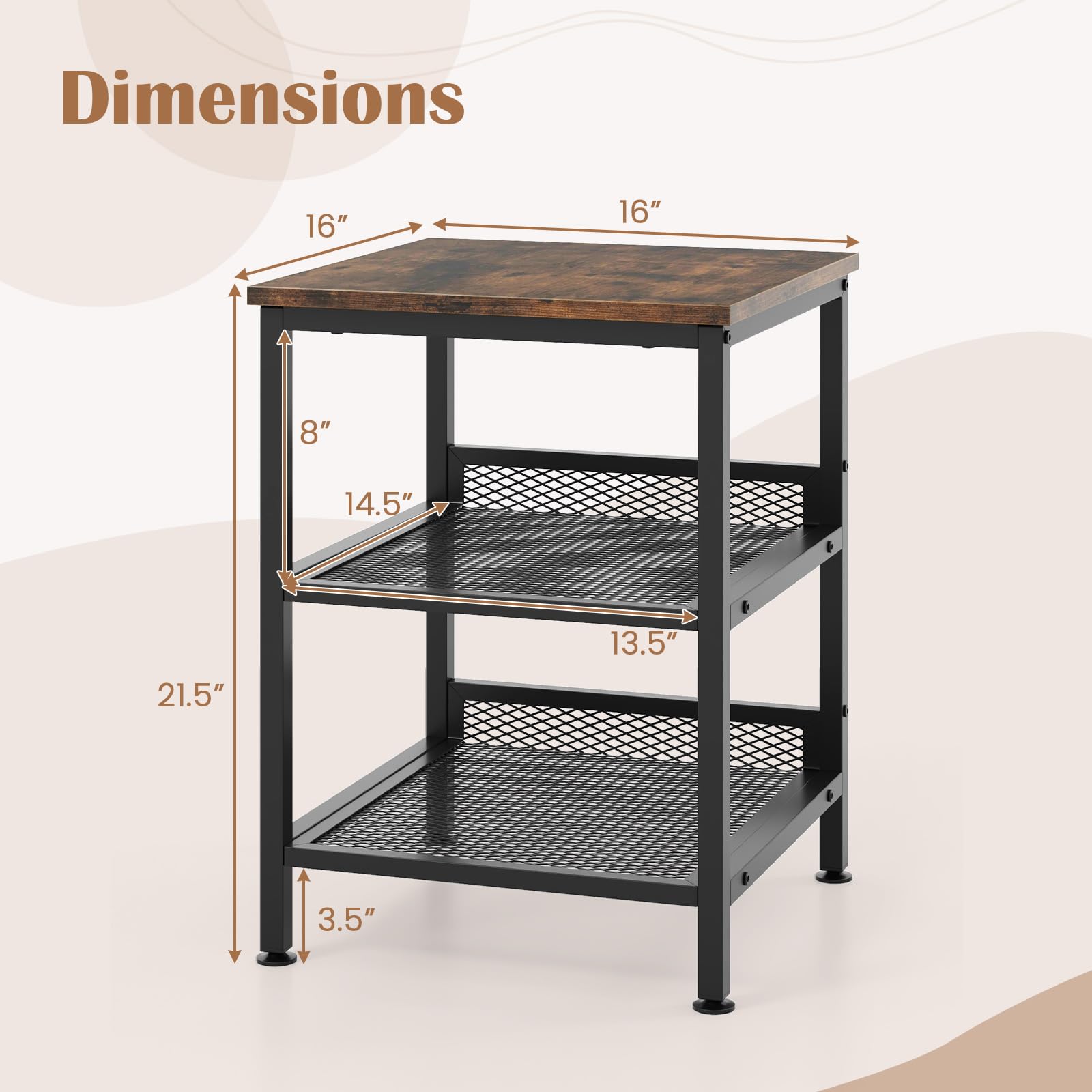 Giantex 2-Pack 3-Tier Industrial End Tables with Mesh Storage Shelves - 16