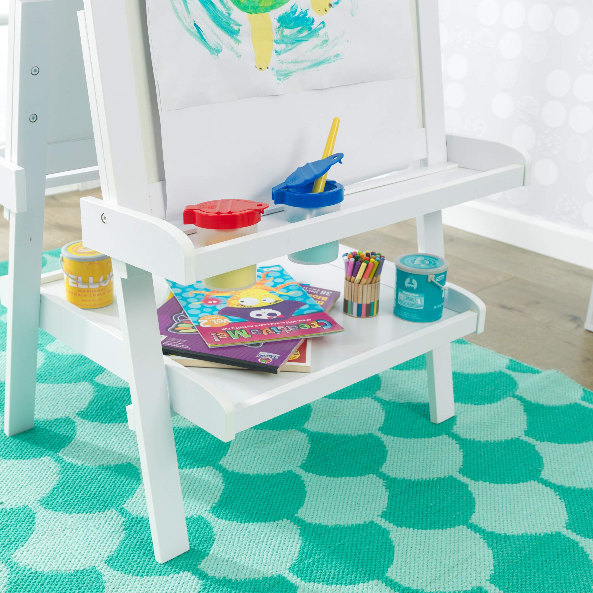 KidKraft Deluxe Wooden Art Easel with Chalkboard & Dry Erase Board, Paper Roll & Paint Cups - White Kids Art Station for Ages 3+ | Perfect for Home, Classroom & Creative Play