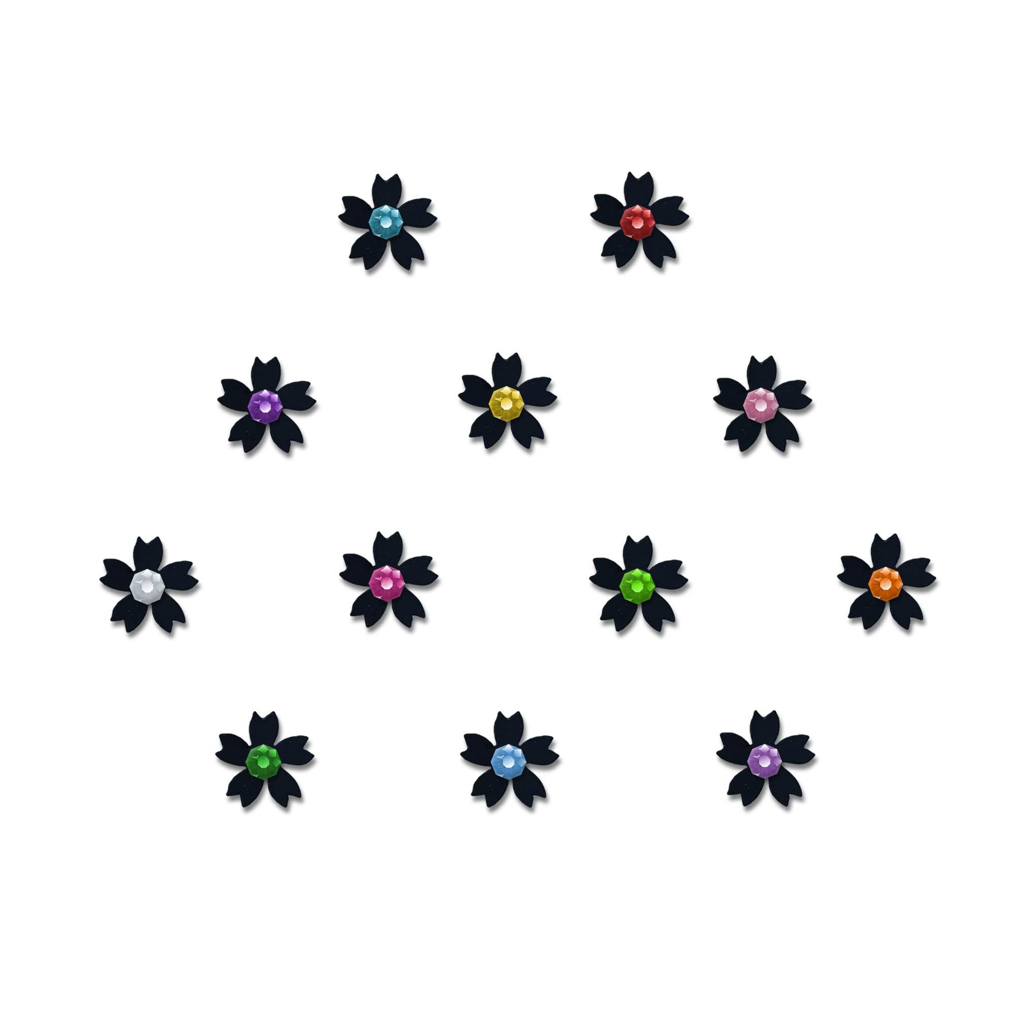Comet Busters Cute Black Floral Baby Bindis with Colorful Stones - 6mm Kids Face Decoration Stickers (BB069) for Parties, Festivals & Costume Makeup