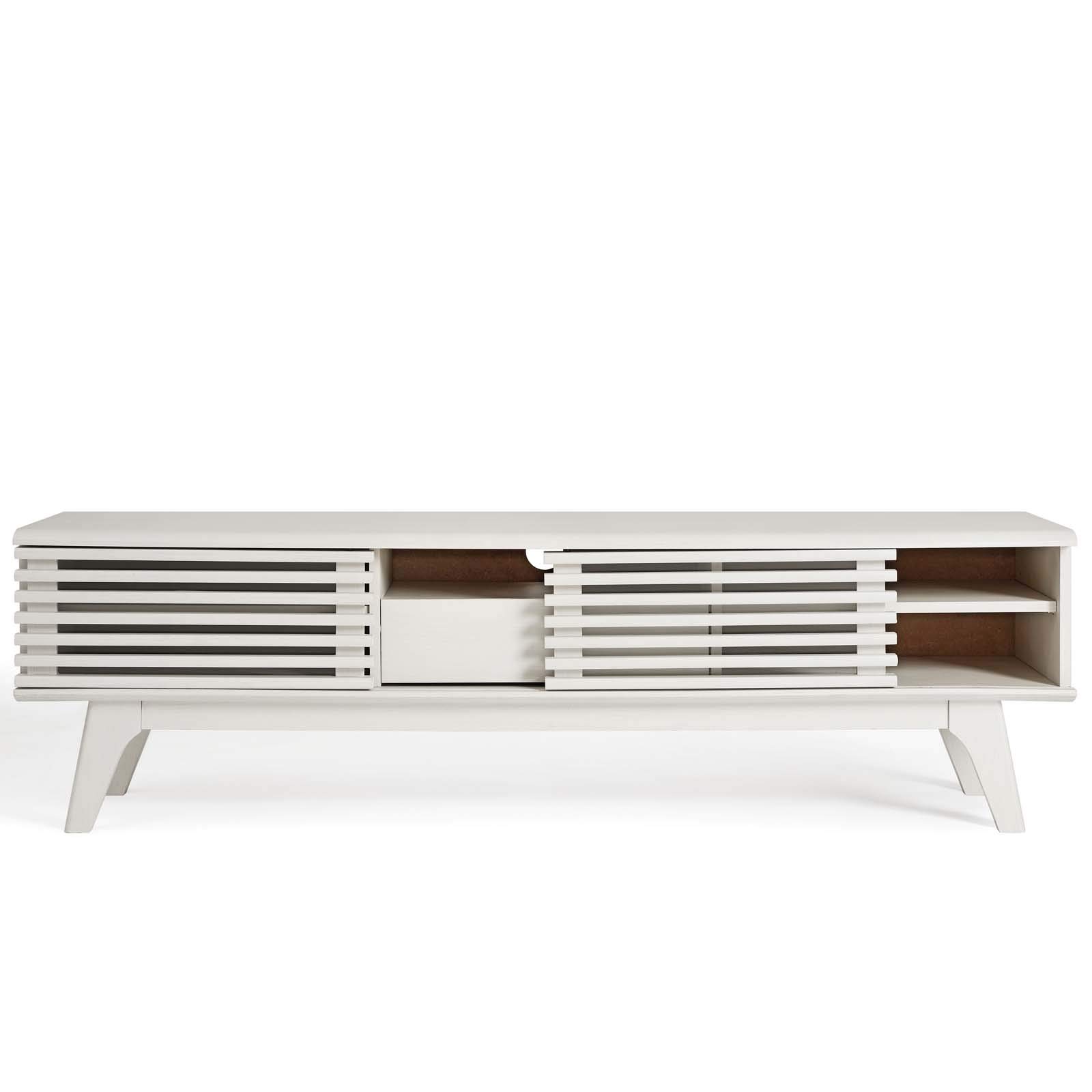 Modway Render Mid-Century Modern Low Profile 59 Inch TV Stand - White Wooden Entertainment Center for Living Room, Bedroom & Home Theater