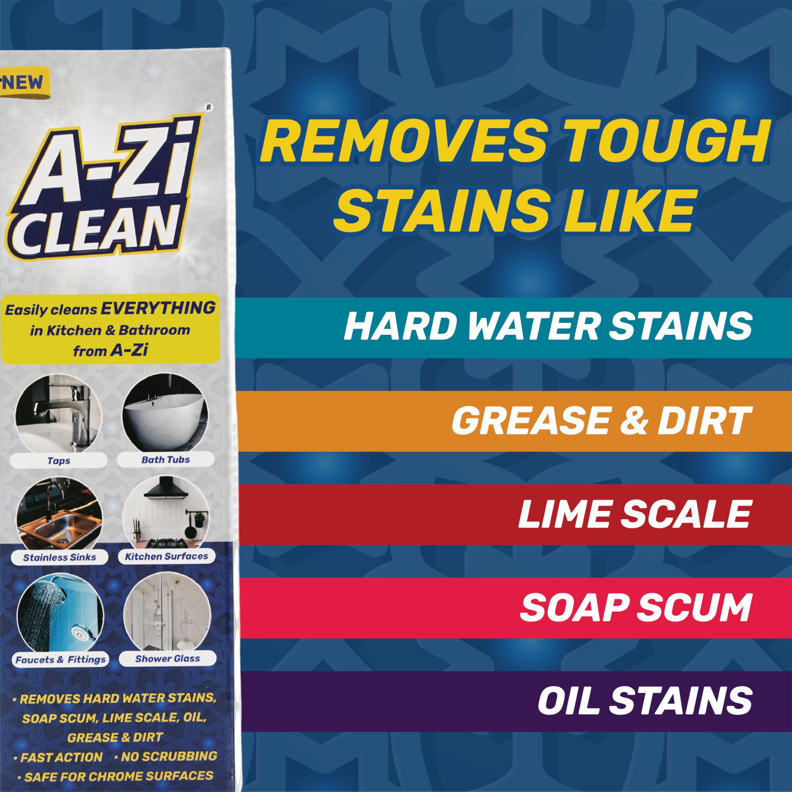 A-Zi Clean Tap Cleaner Spray 200ml - All-Purpose Bathroom & Kitchen Cleaner for Taps, Bathtubs, Sinks, Showers | Effectively Removes Hard Water Stains, Limescale, Grease & Dirt | Perfect for Daily Cleaning & Stain Removal in Homes & Offices