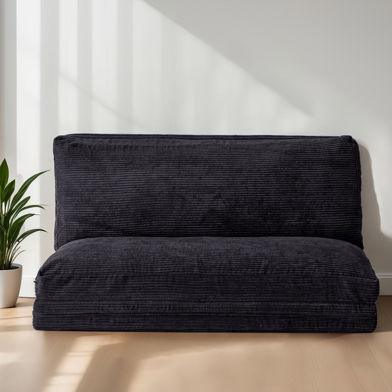 MAXYOYO Corduroy Bean Bag Sofa Bed - Foldable, Washable, Black | Comfortable Lounge Chair for Living Room, Bedroom, Dorm & Game Room