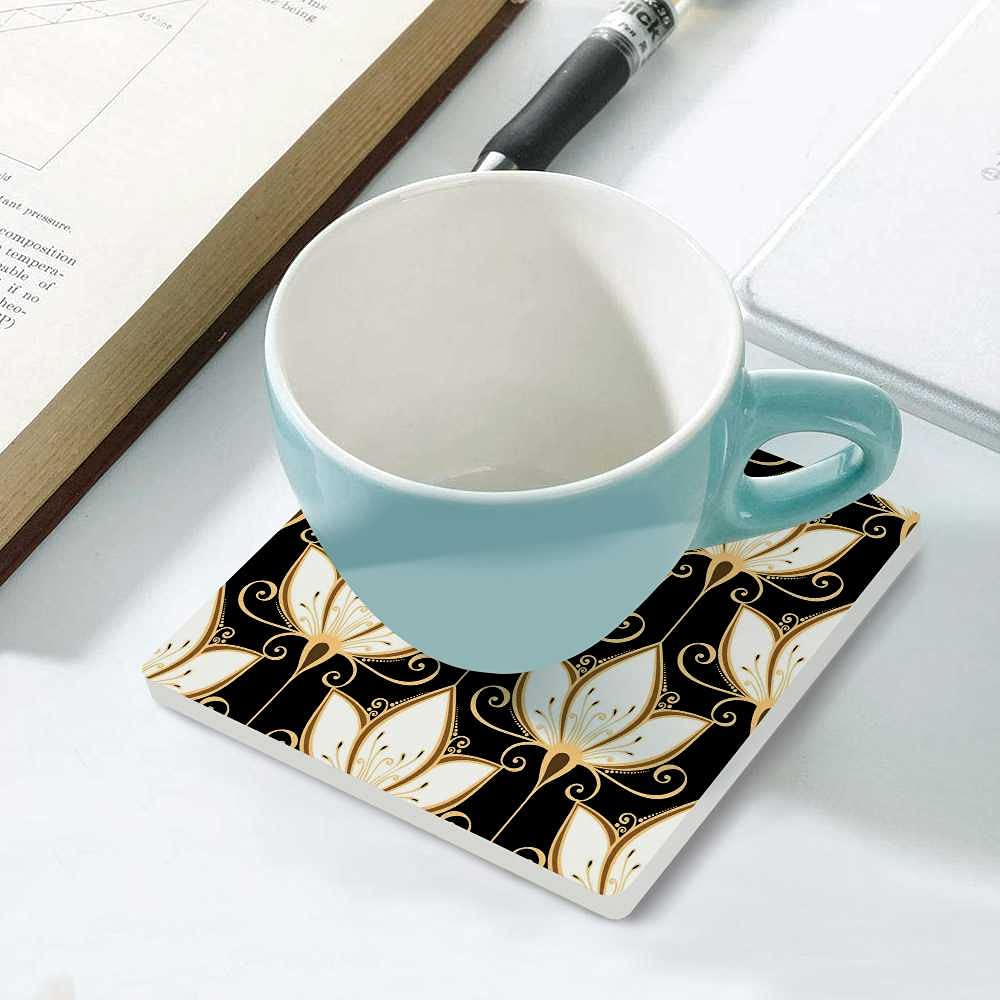 Square Ceramic Coasters Set of 4 - Non-Slip Cork Backing, Scratch-Resistant Drink Coasters for Coffee, Wine & Beverages - Elegant Floral Design Home Decor for Coffee Tables, Office Desk & Housewarming Gifts