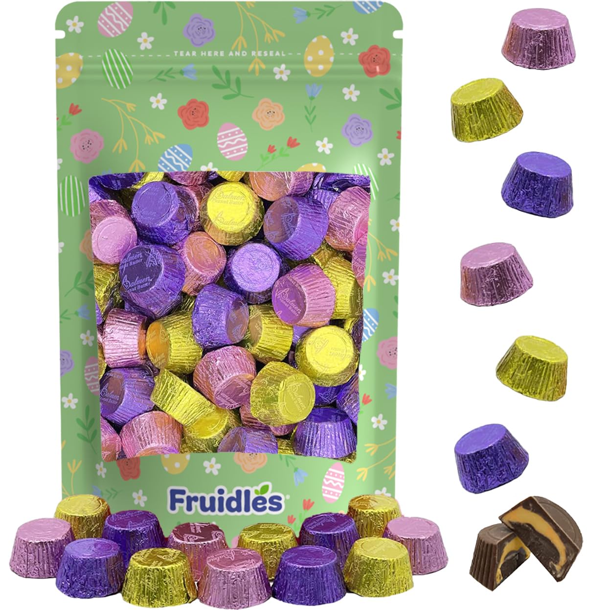 Fruidles Easter Peanut Butter Cups Milk Chocolate Eggs - Individually Wrapped Kosher Certified Dairy Treats (8oz) - Perfect for Easter Baskets, Party Favors & Holiday Gift Giving