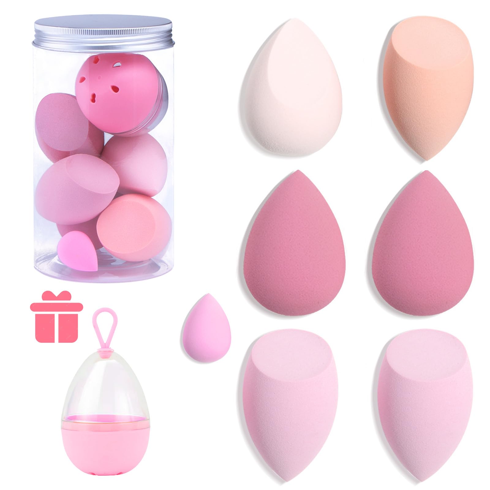 7 Pcs Makeup Blender Sponge Set - Soft Beauty Blending Sponge for Foundation, Cream & Powder with Travel Case & Cleaning Bottle | Perfect for Professional Makeup, Travel & Daily Beauty Routine (Pink with Hard Case)