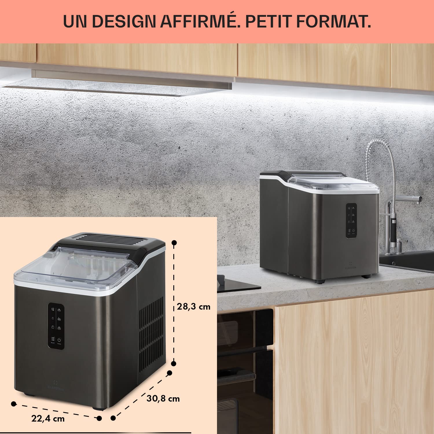 Klarstein Ice Maker Machine for Home, 1.5L Capacity, Makes Up to 12kg of Ice Fast, Produces Small & Large Ball-Shaped Ice Cubes, Self-Cleaning - Perfect for Parties, Cocktails & Everyday Use