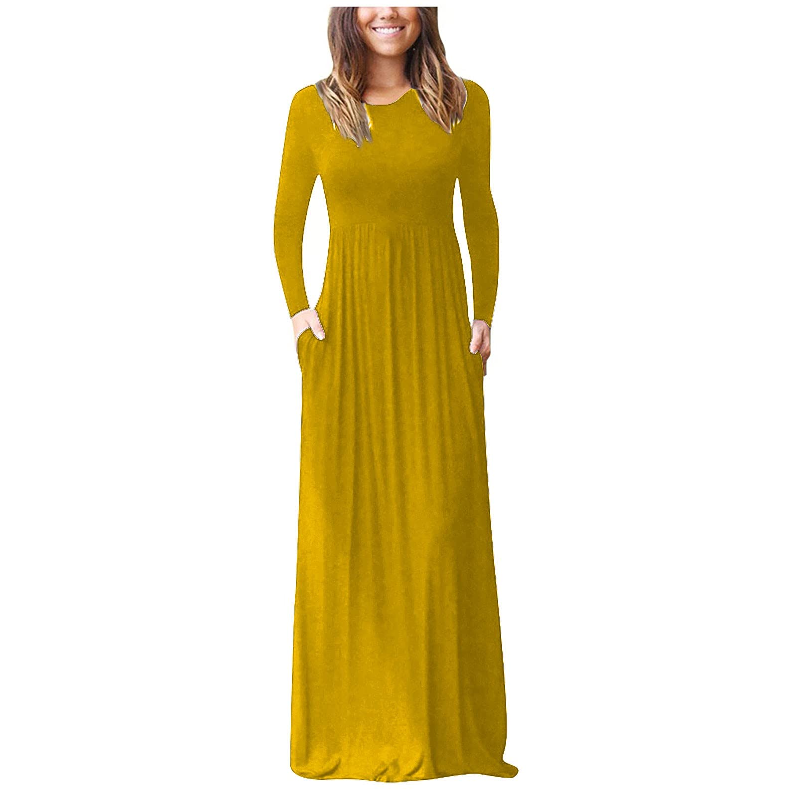 Elegant Solid Color Evening Dress for Women - Long Sleeve Polyester Below Knee Dress for Spring Soiree - Crewneck Formal Gown for Cocktail Parties, Weddings & Special Occasions
