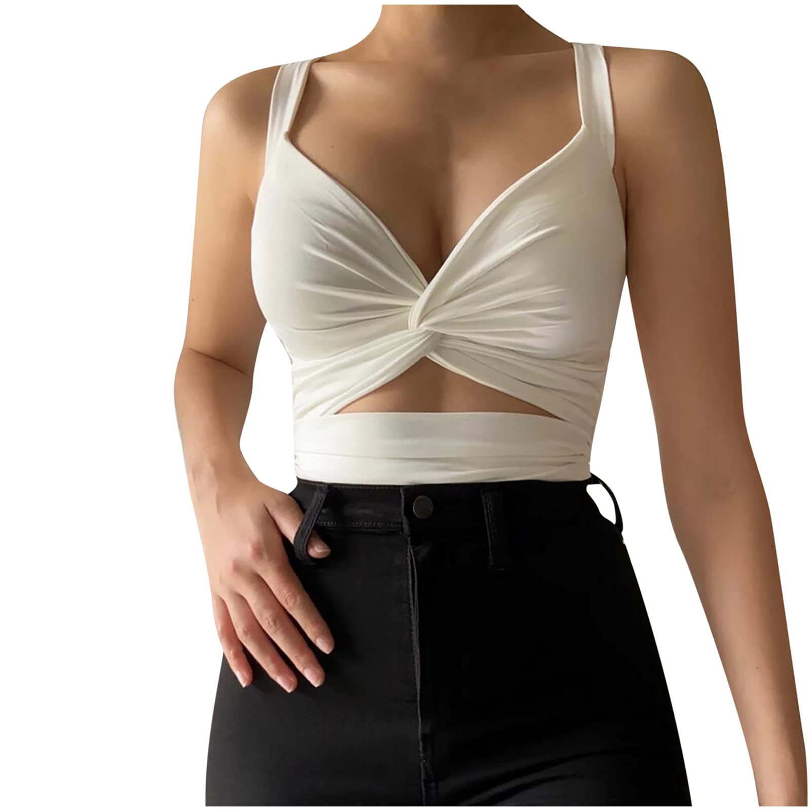Women's Sexy Solid Sleeveless Pullover Vest Tank Crop Tops - Stylish Applique Summer Casual Shirts for Women - Perfect for Beach, Party & Daily Wear