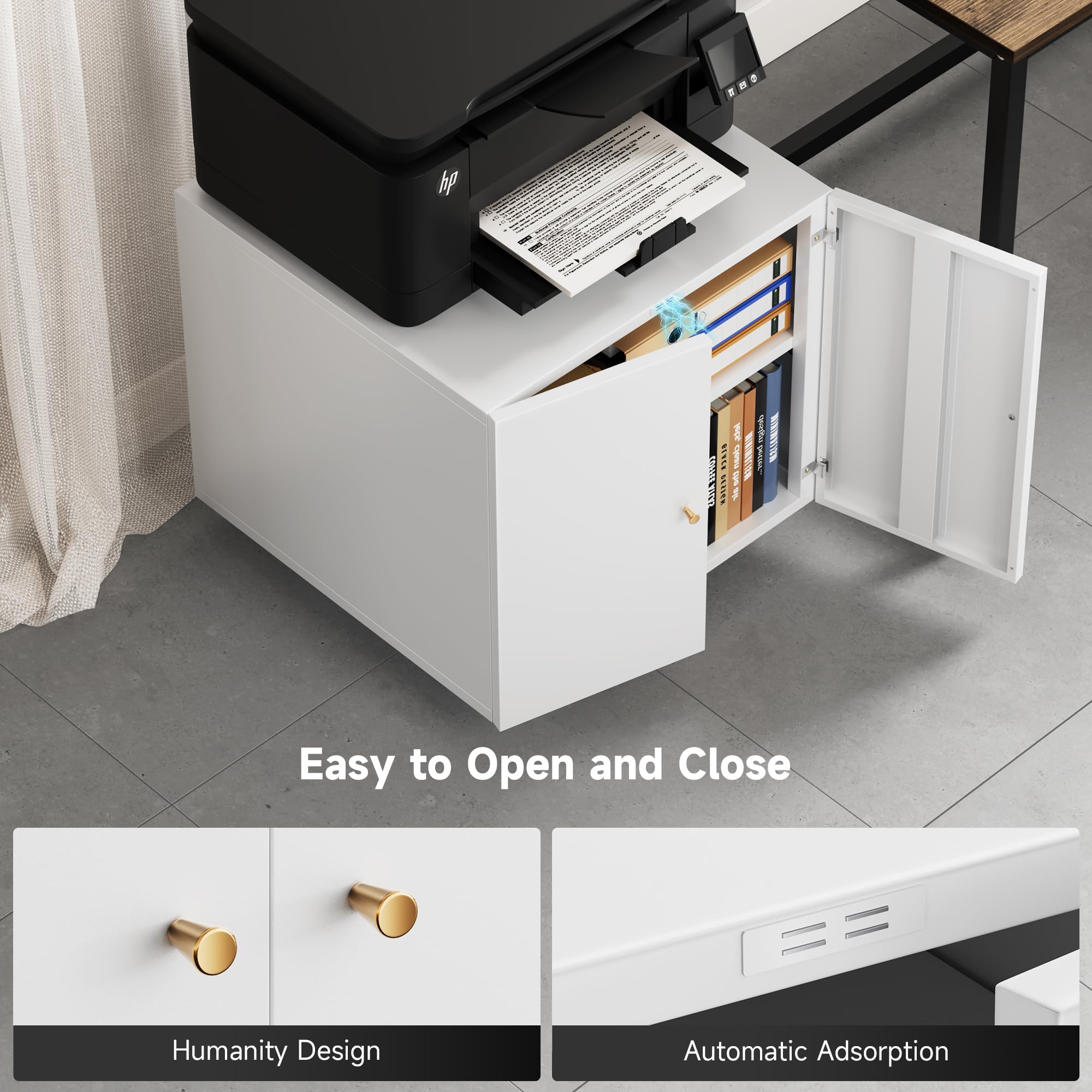 Warmiehomy Metal Printer Stand with Storage - Mobile Printer Table for Small Spaces, Adjustable Shelf & File Cabinet on Wheels - Home Office Organization (White) - Perfect for Compact Workspaces & Home Offices