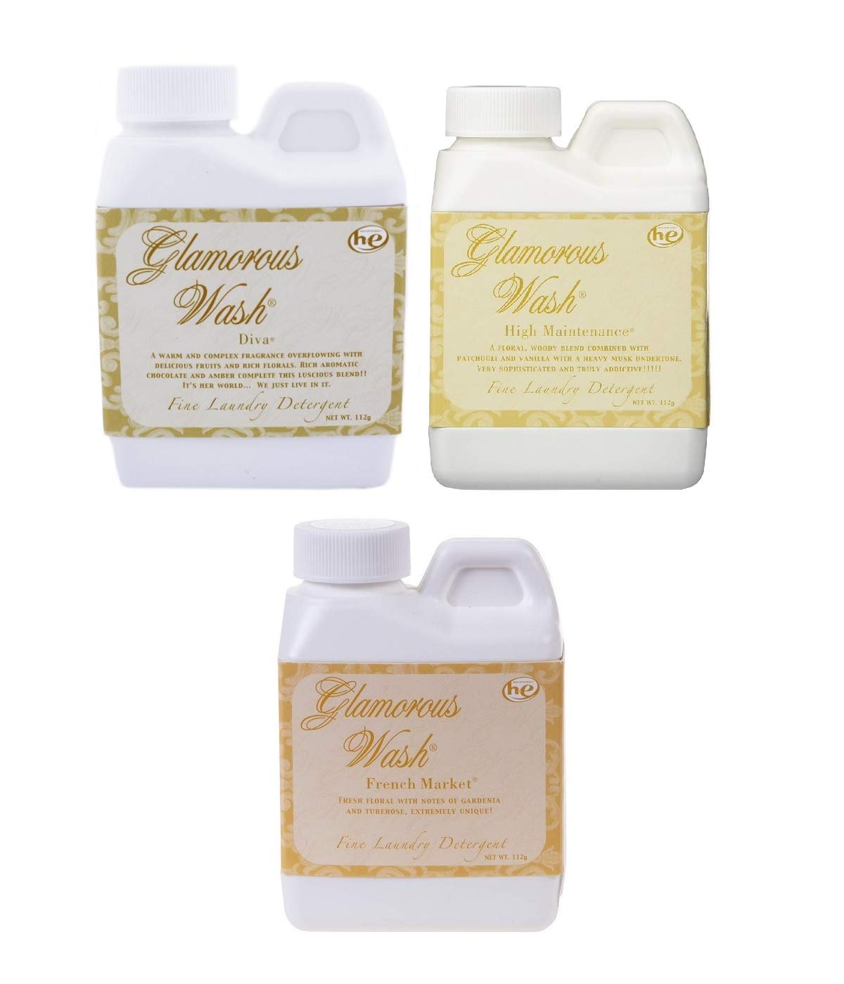 Tyler Glamorous Wash Laundry Detergent 4oz Gift Set - Diva, French Market & High Maintenance Scents | Premium Fabric Care for Delicates, Lingerie & Luxury Clothing | Perfect for Travel, Gifts & Special Occasions