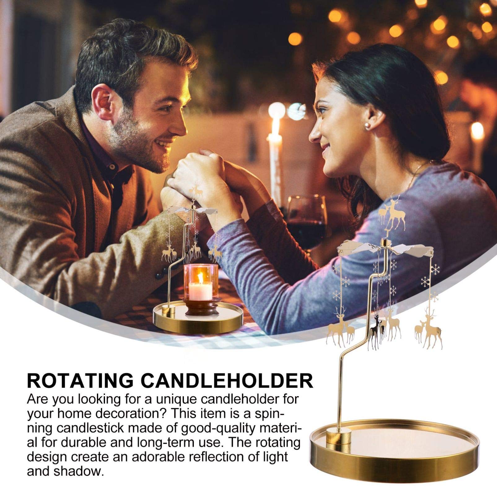 Beaupretty Romantic Metal Tealight Candle Holder - Deer Design Spinning Candle Stand with Jewelry Dish for Christmas, Wedding, Home Decor | Perfect for Table Centerpieces, Romantic Dinners & Holiday Decorations