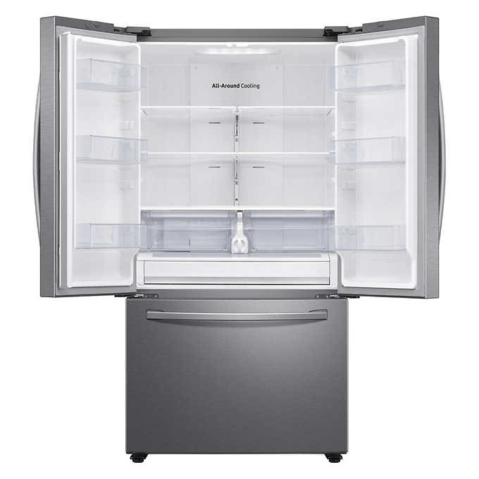 28 cu. ft. Large Capacity 3 Door French Door Refrigerator - Energy Efficient Stainless Steel Smart Fridge with Spacious Interior for Modern Kitchen & Family Use