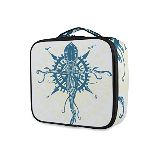 ALAZA Windrose and Compass Design Kraken Octopus Makeup Organizer Travel Toiletry Bag for Women - Perfect for Cosmetic Storage, Travel Essentials & Bathroom Organization