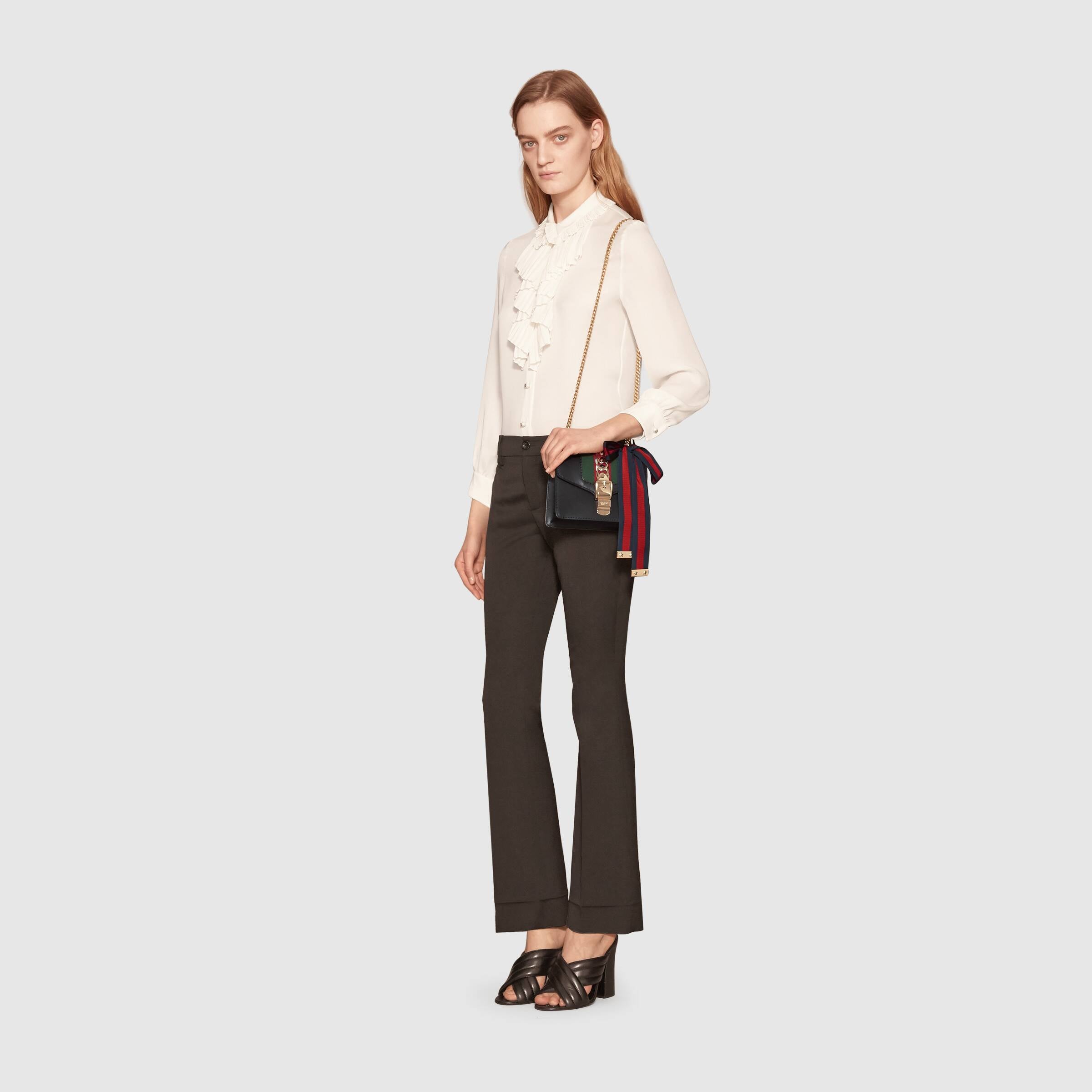 Gucci Sylvie Leather Mini Chain Bag for Women - Black Luxury Crossbody Purse for Evening, Party & Date Night