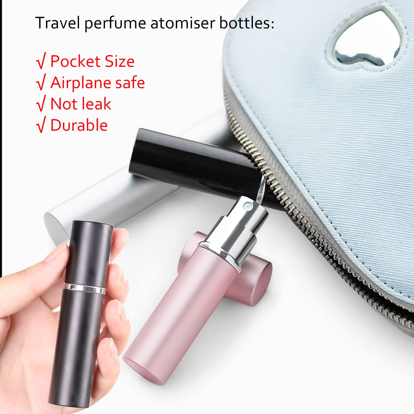 PQPAUTY 4-Pack 10ml Mini Refillable Glass Perfume Atomizer - Travel Size Empty Perfume Bottle with Purple Aluminum Case, Portable Cologne Spray Dispenser for Women & Men | Perfect for Travel, Gym, Office & Daily Fragrance Refresh