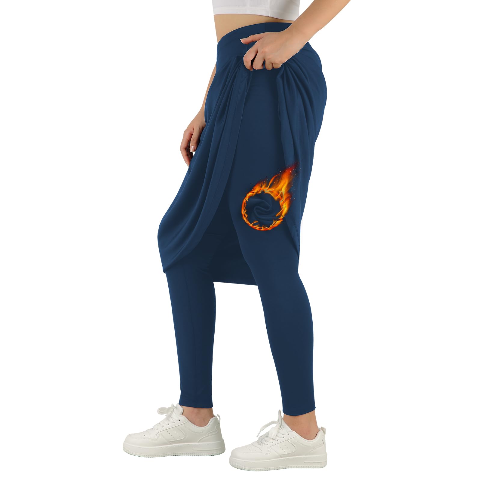 ANIVIVO Women's Winter Fleece-Lined Leggings with Skirt - Knee-Length Warm Thermal Tights with Zipper Pockets | Perfect for Cold Weather, Outdoor Activities & Casual Wear