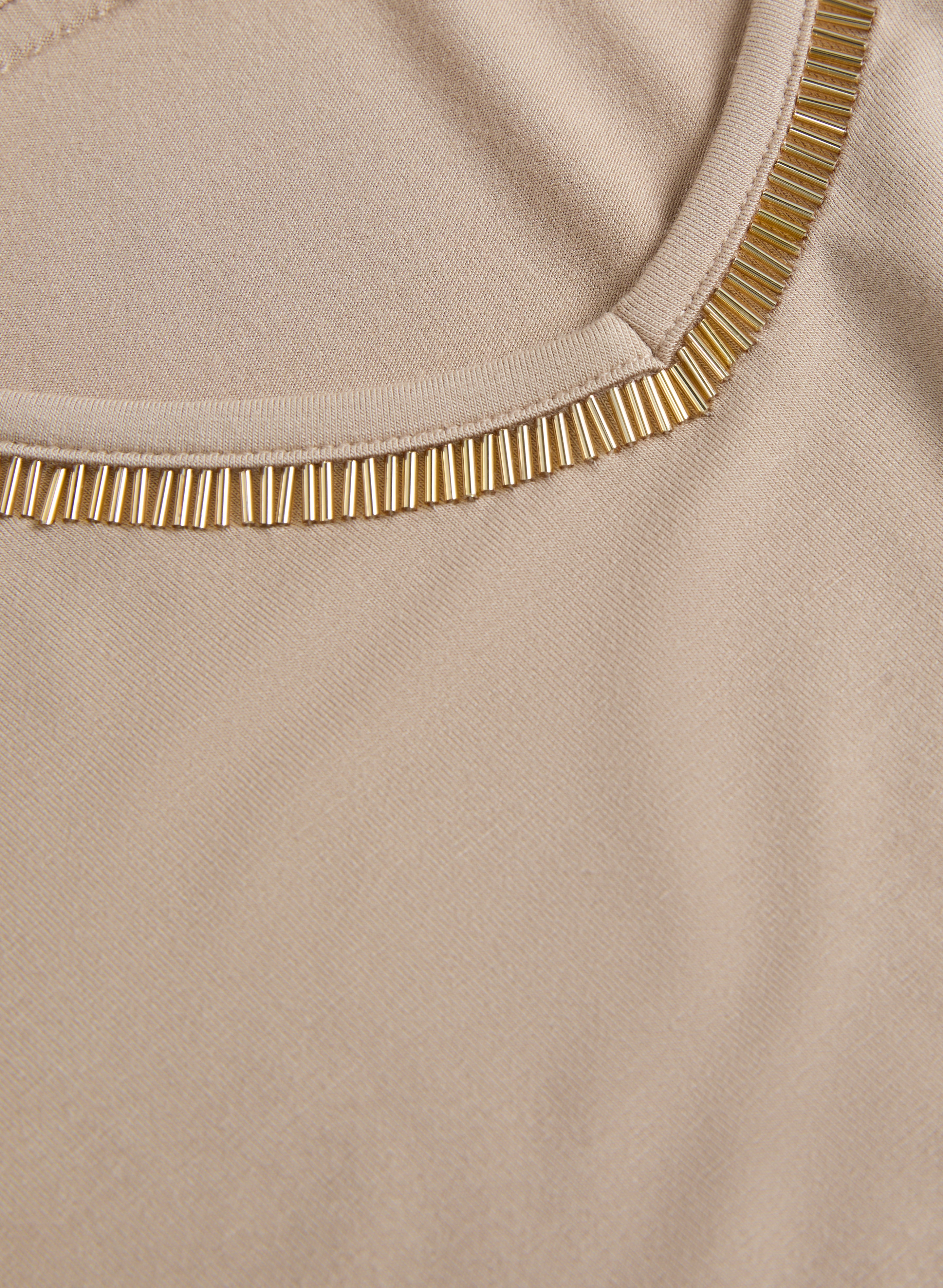 Pearl Trim T-Shirt in Desert Tan for Petites | Style 4010338 1008 257 | Perfect for Casual Wear and Summer Outfits